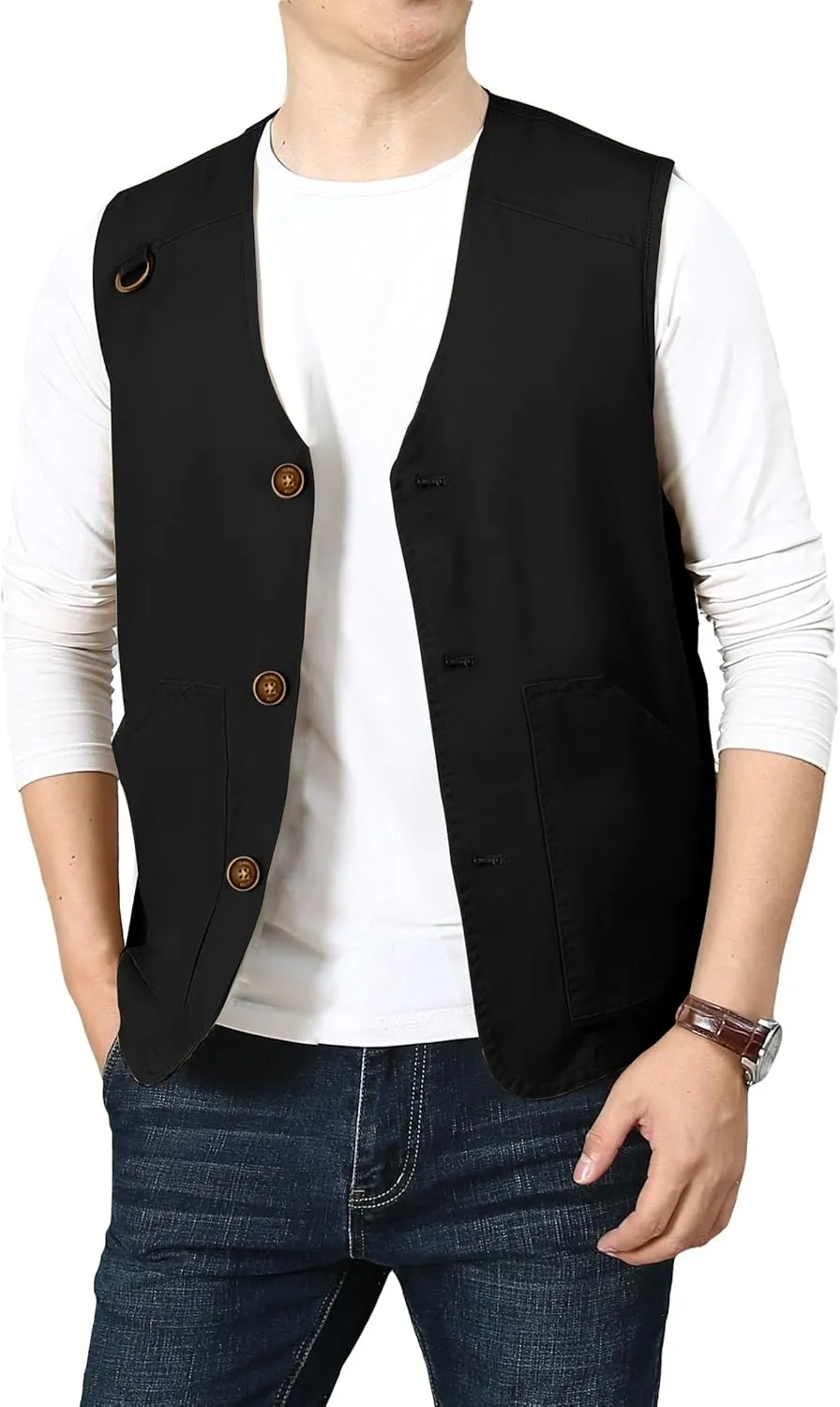 PRIJOUHE Men's Casual Outdoor Cotton Vest Lightweight Breathable Multi-Pocket Fishing Safari Travel Vests Outwear