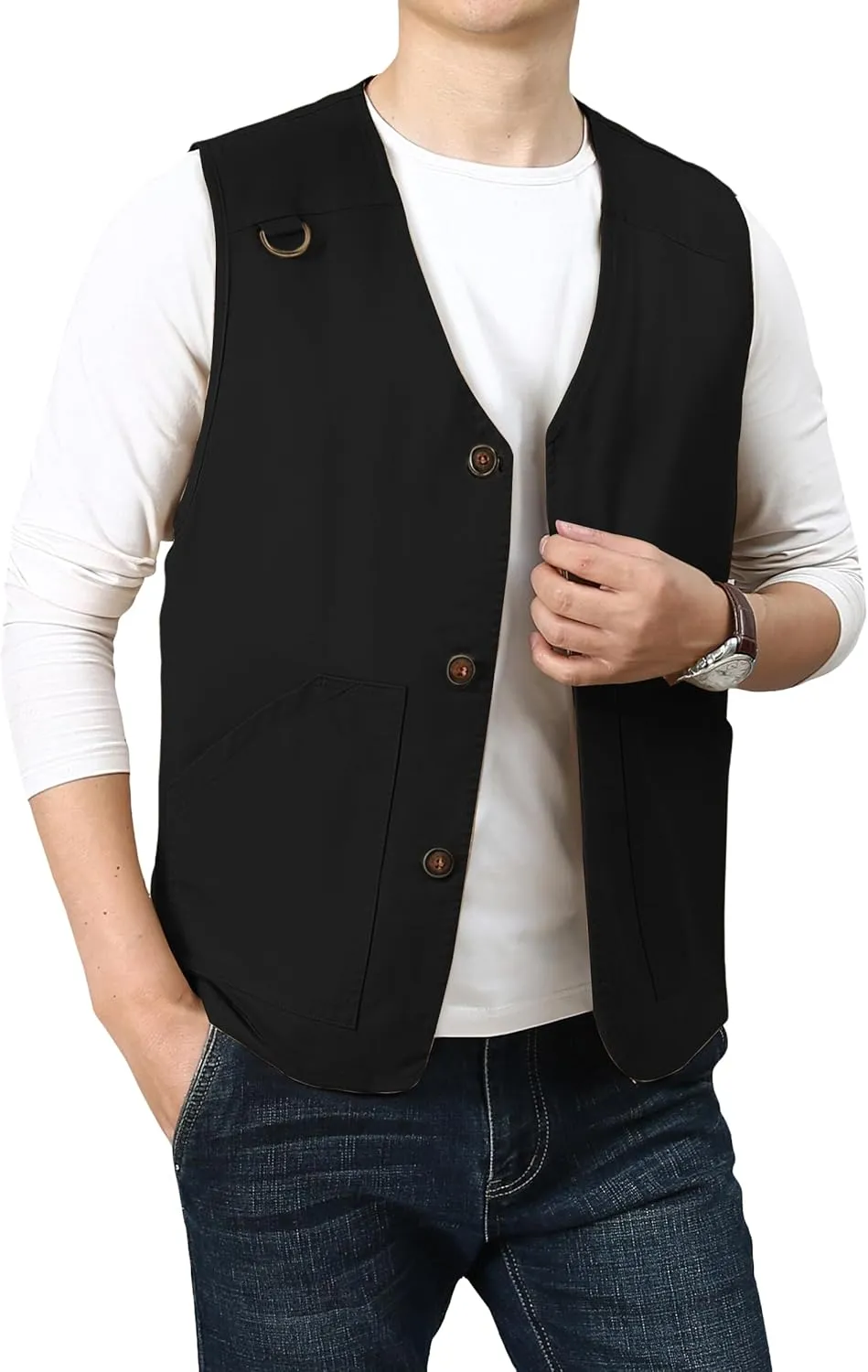 PRIJOUHE Men's Casual Outdoor Cotton Vest Lightweight Breathable Multi-Pocket Fishing Safari Travel Vests Outwear