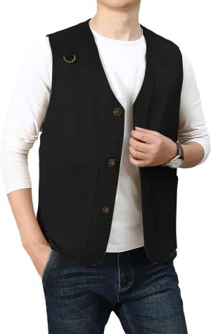 PRIJOUHE Men's Casual Outdoor Cotton Vest Lightweight Breathable Multi-Pocket Fishing Safari Travel Vests Outwear