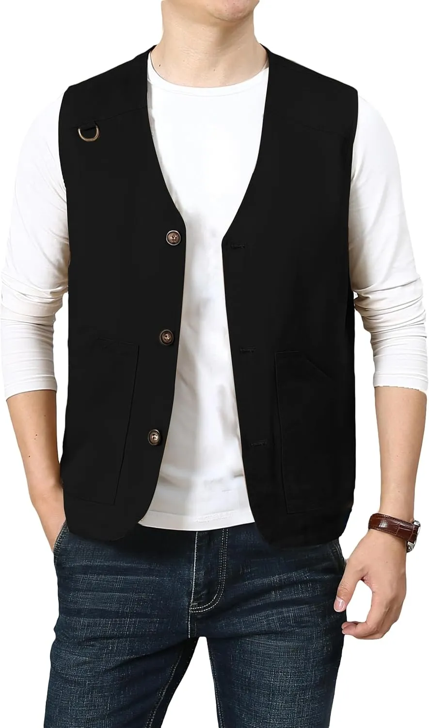 PRIJOUHE Men's Casual Outdoor Cotton Vest Lightweight Breathable Multi-Pocket Fishing Safari Travel Vests Outwear