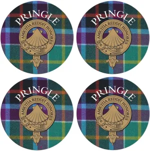 Pringle Scottish Clan Family Name Round Cork Backed Coasters Set of 4