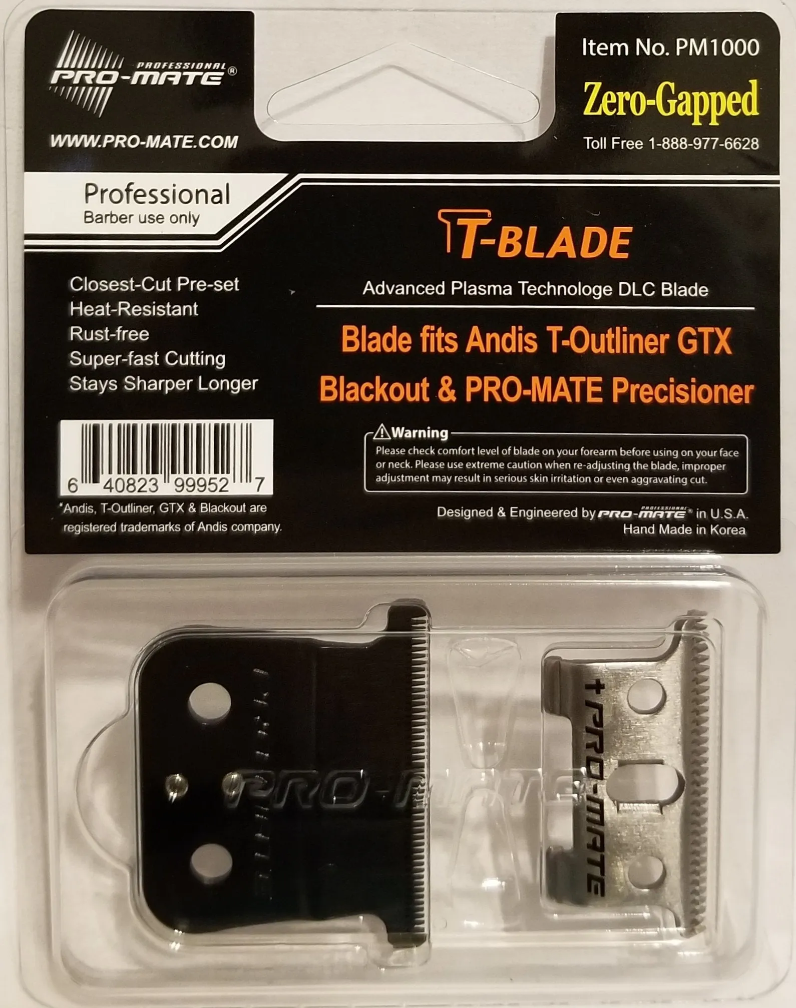 Pro-Mate Trimmer Blade Advanced Plasma Fits Andis T-Outliner & Pro-Mate Precisioner Trimmers PM1000