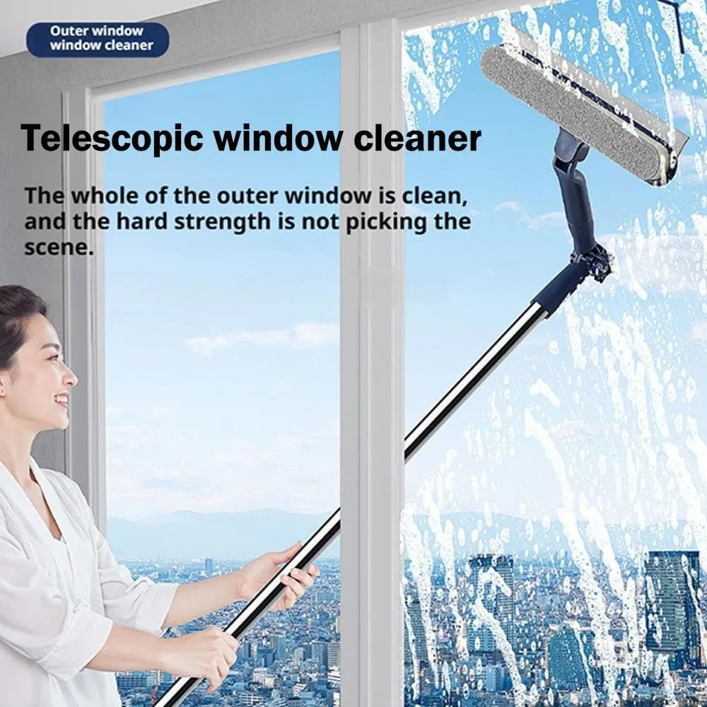 Professional Window Squeegee,Multifunction Magic Broom,2 in 1 Squeegee Window Cleaner with Long Stainless Steel Handle,Window Washing Kit,Sponge Car Window Squeegee for Gas Station,Glass,Shower