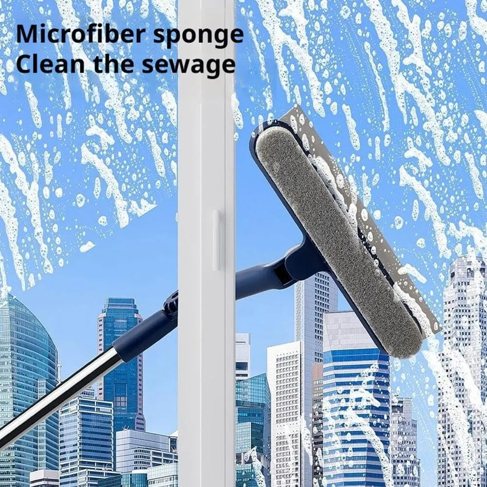 Professional Window Squeegee,Multifunction Magic Broom,2 in 1 Squeegee Window Cleaner with Long Stainless Steel Handle,Window Washing Kit,Sponge Car Window Squeegee for Gas Station,Glass,Shower