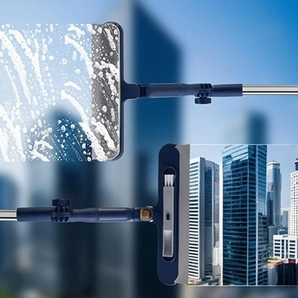 Professional Window Squeegee,Multifunction Magic Broom,2 in 1 Squeegee Window Cleaner with Long Stainless Steel Handle,Window Washing Kit,Sponge Car Window Squeegee for Gas Station,Glass,Shower
