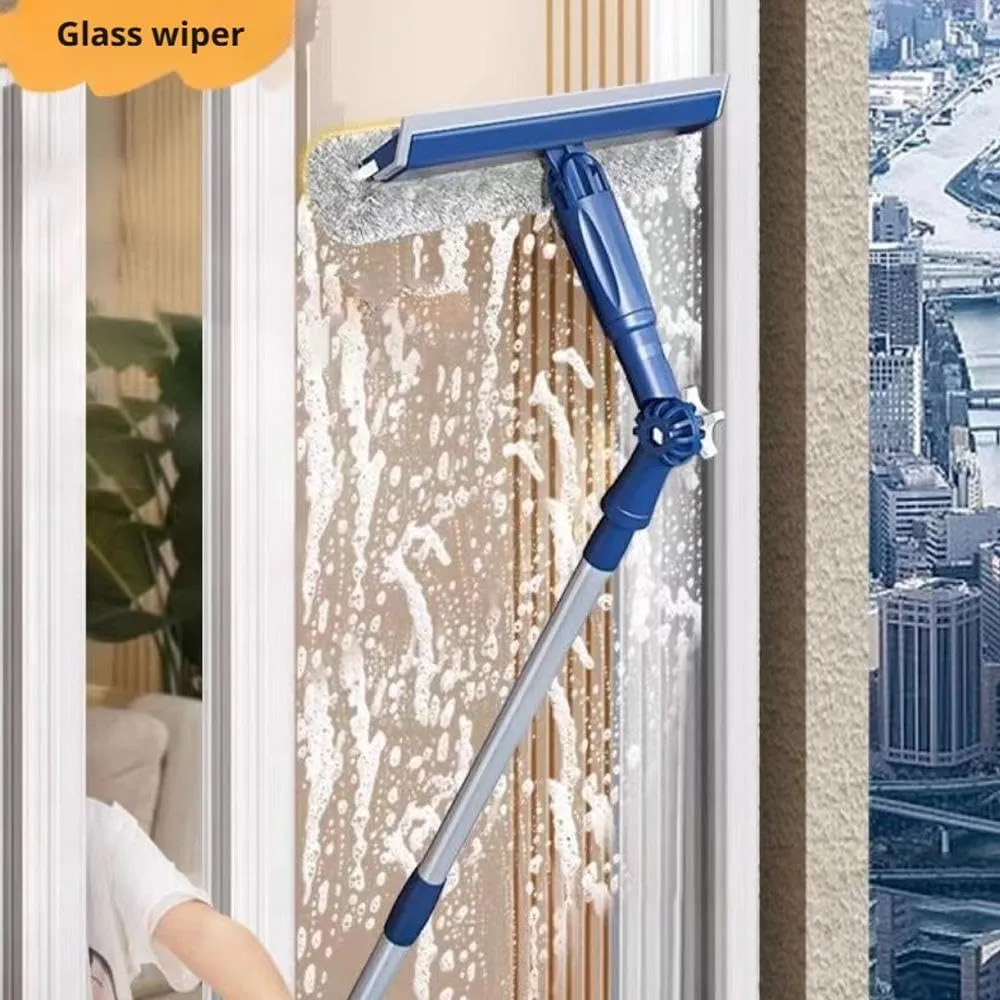 Professional Window Squeegee,Multifunction Magic Broom,2 in 1 Squeegee Window Cleaner with Long Stainless Steel Handle,Window Washing Kit,Sponge Car Window Squeegee for Gas Station,Glass,Shower