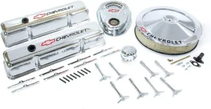 Proform 141-900 Chrome Engine Dress-Up Kit with Black Chevrolet/Red Bowtie Logo for Small Block Chevy