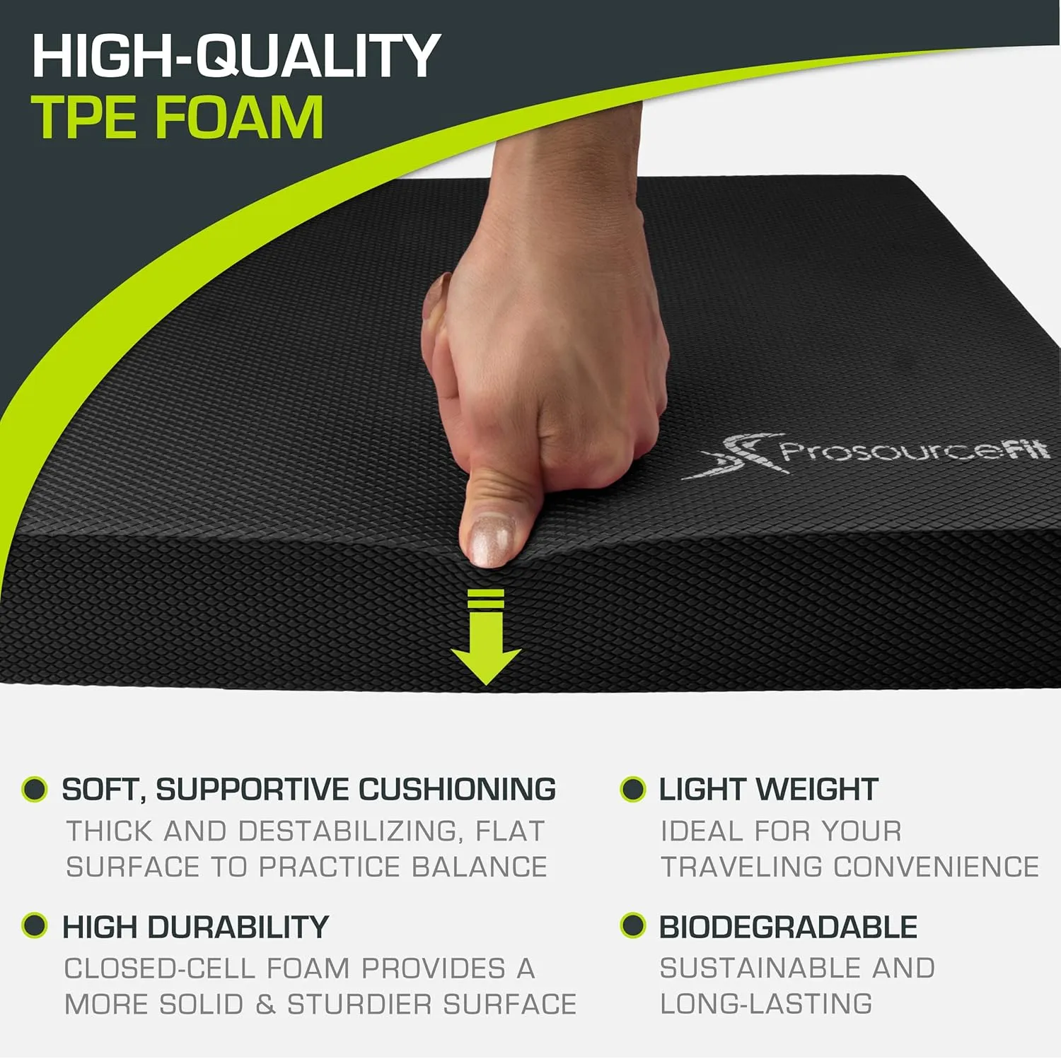 ProsourceFit Exercise Balance Pad – Large Cushioned Non-Slip Foam Mat & Knee Pad for Fitness, Stability Training, Physical Therapy, Yoga 15"x19"