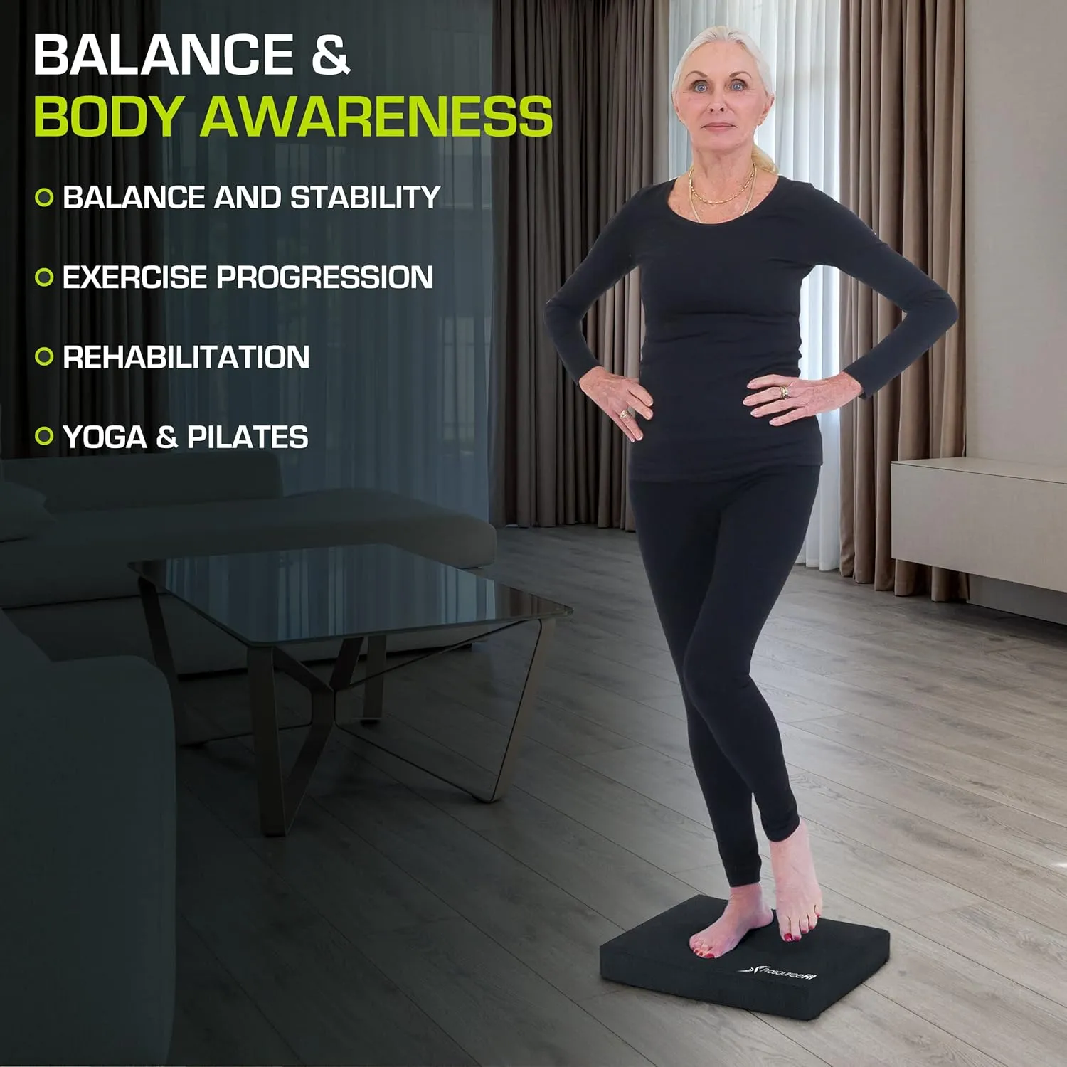 ProsourceFit Exercise Balance Pad – Large Cushioned Non-Slip Foam Mat & Knee Pad for Fitness, Stability Training, Physical Therapy, Yoga 15"x19"