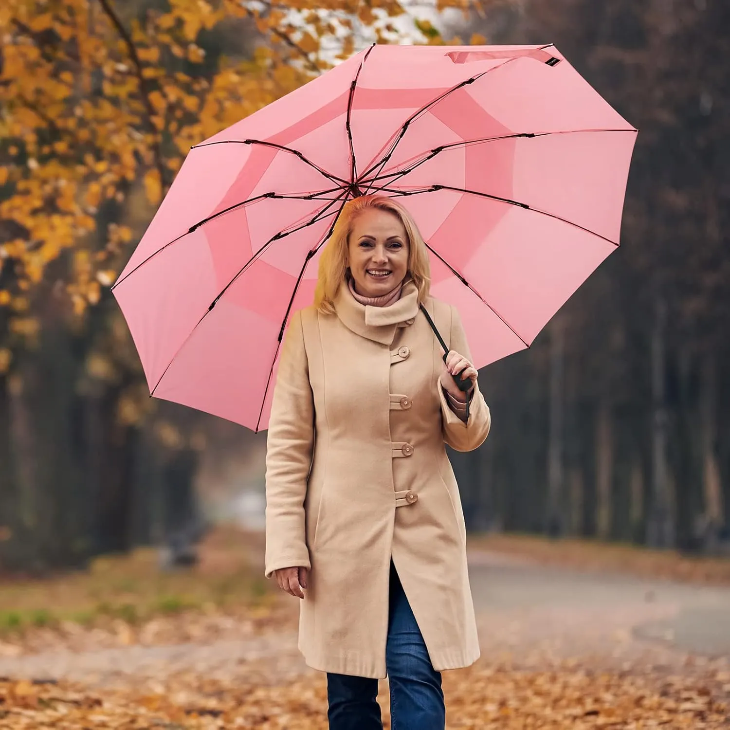 Prospo 46/62 Inch Large Travel Umbrellas for Rain Windproof, 10 Ribs Compact Reverse Folding Golf Umbrella, Double Canopy Automatic Open Close