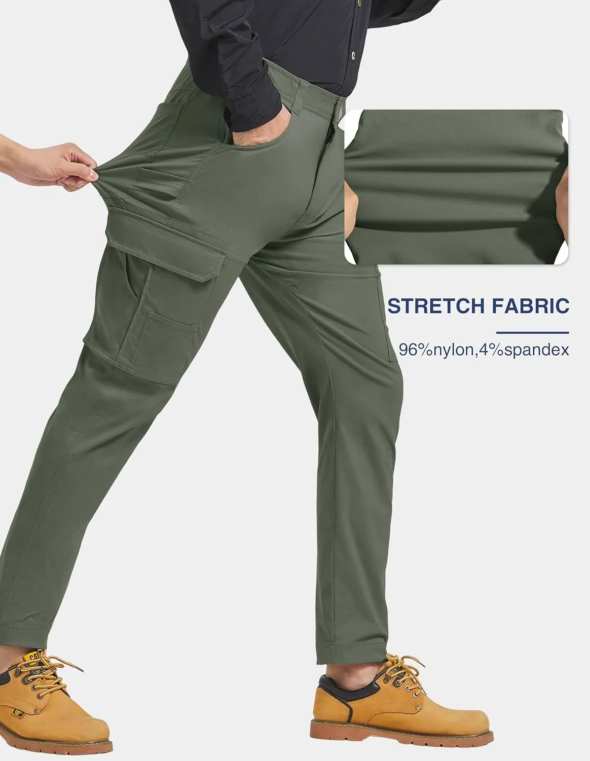 PULI Men's Carpenter Work Pants Cargo Hiking Pants Slim Fit Stretch Waterproof Outdoor Trousers with Pockets