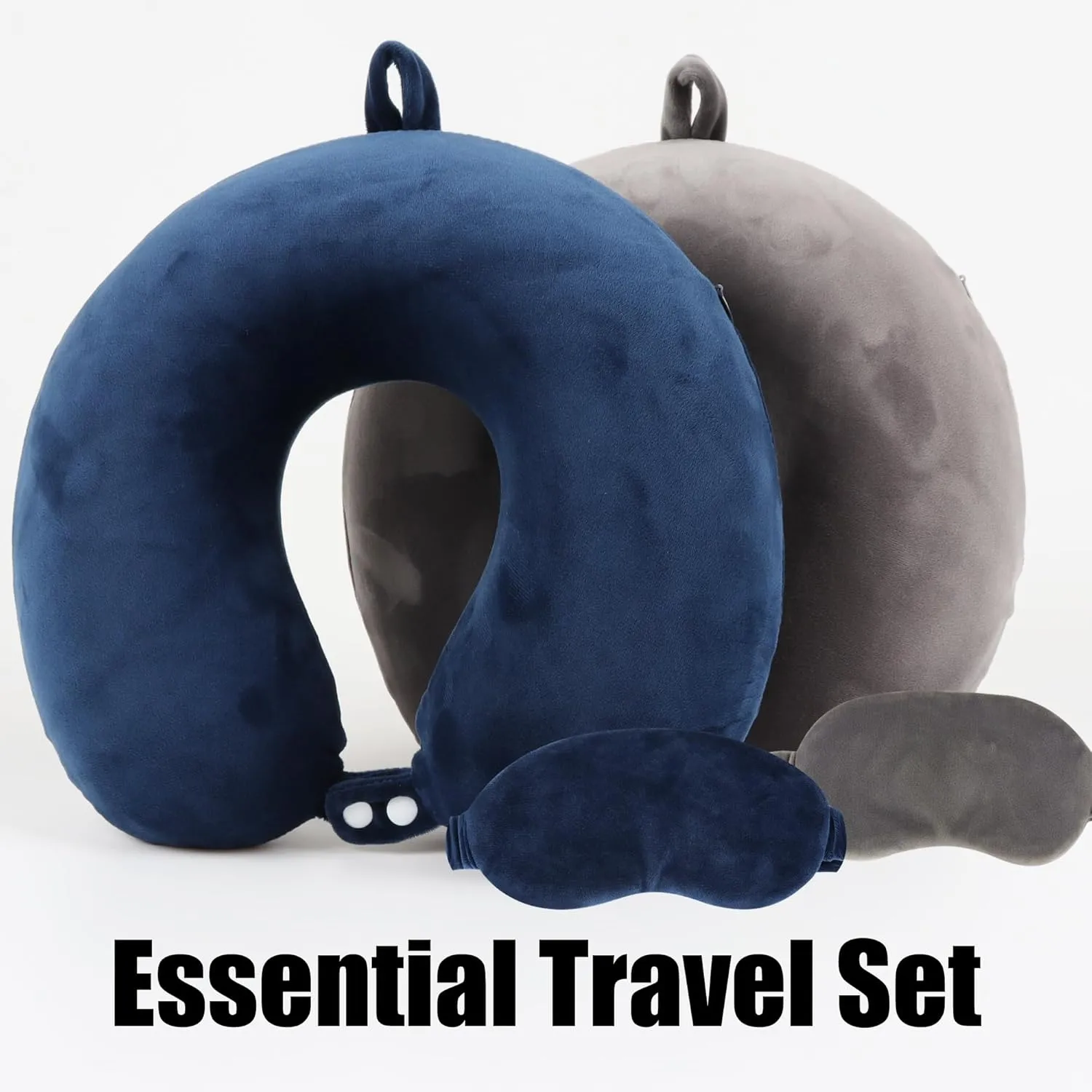 Pure Memory Foam Travel Pillow Set for Adults - Comfortable & Removable Machine Washable Cover, Neck Support Pillow Airplane Travel Kit with Eye Mask for Portable Plane Accessories -Dark Blue
