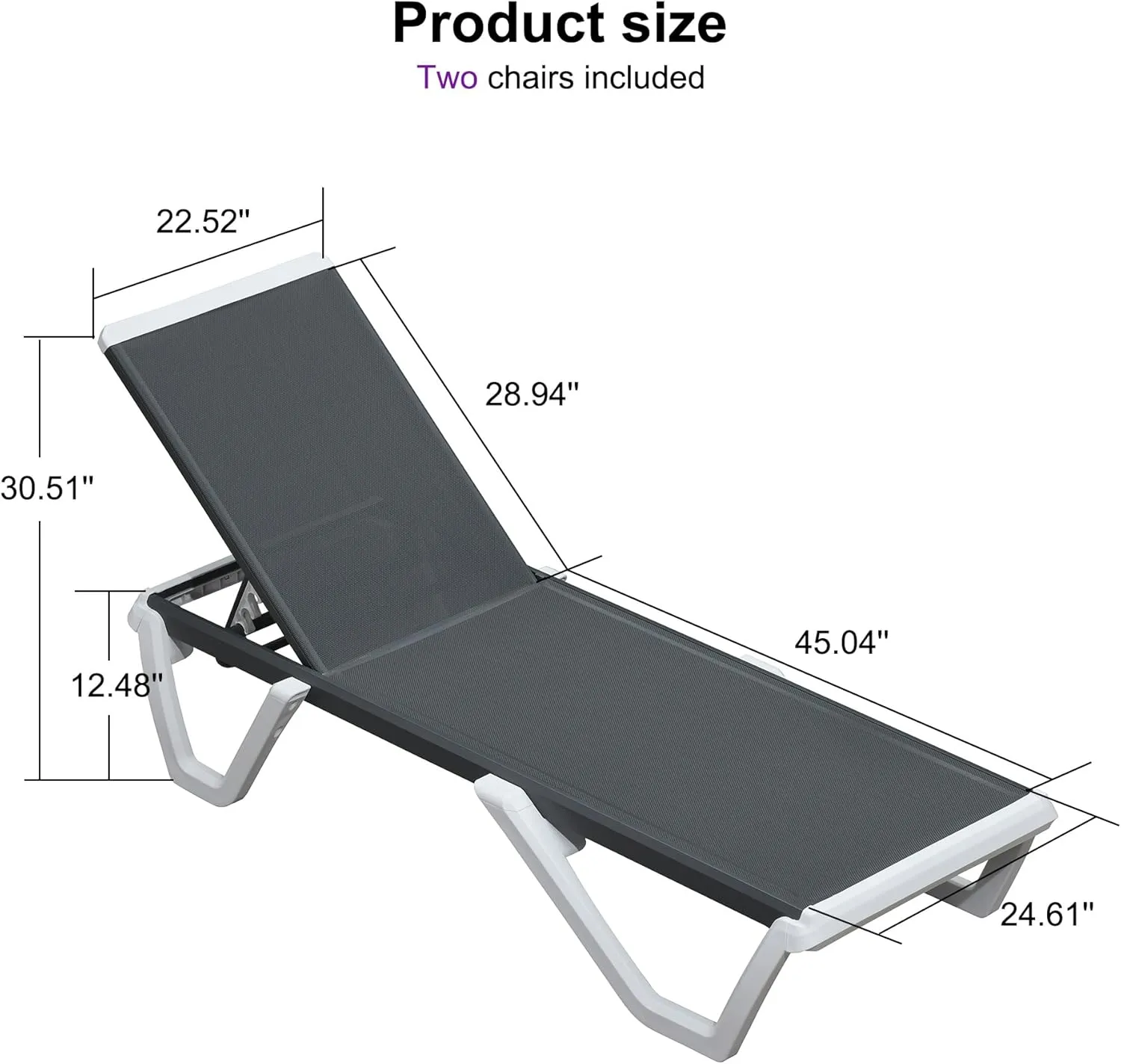 PURPLE LEAF Patio Chaise Lounge Set of 2 Plastic Pool Outdoor Lounge Chair with Aluminum Frame Stackable Patio Tanningchairs for Poolside Sunbathing Beach Deck Yard, Dark Grey