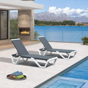 PURPLE LEAF Patio Chaise Lounge Set of 2 Plastic Pool Outdoor Lounge Chair with Aluminum Frame Stackable Patio Tanningchairs for Poolside Sunbathing Beach Deck Yard, Dark Grey