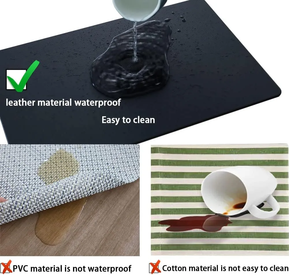 PVC Heat Resistant Placemats Set of 8, Waterproof Wipeable Floor Place Mats, Non-Slip Easy Clean Table Mats for Kitchen Table Decor, 12x18 Inch (Black)