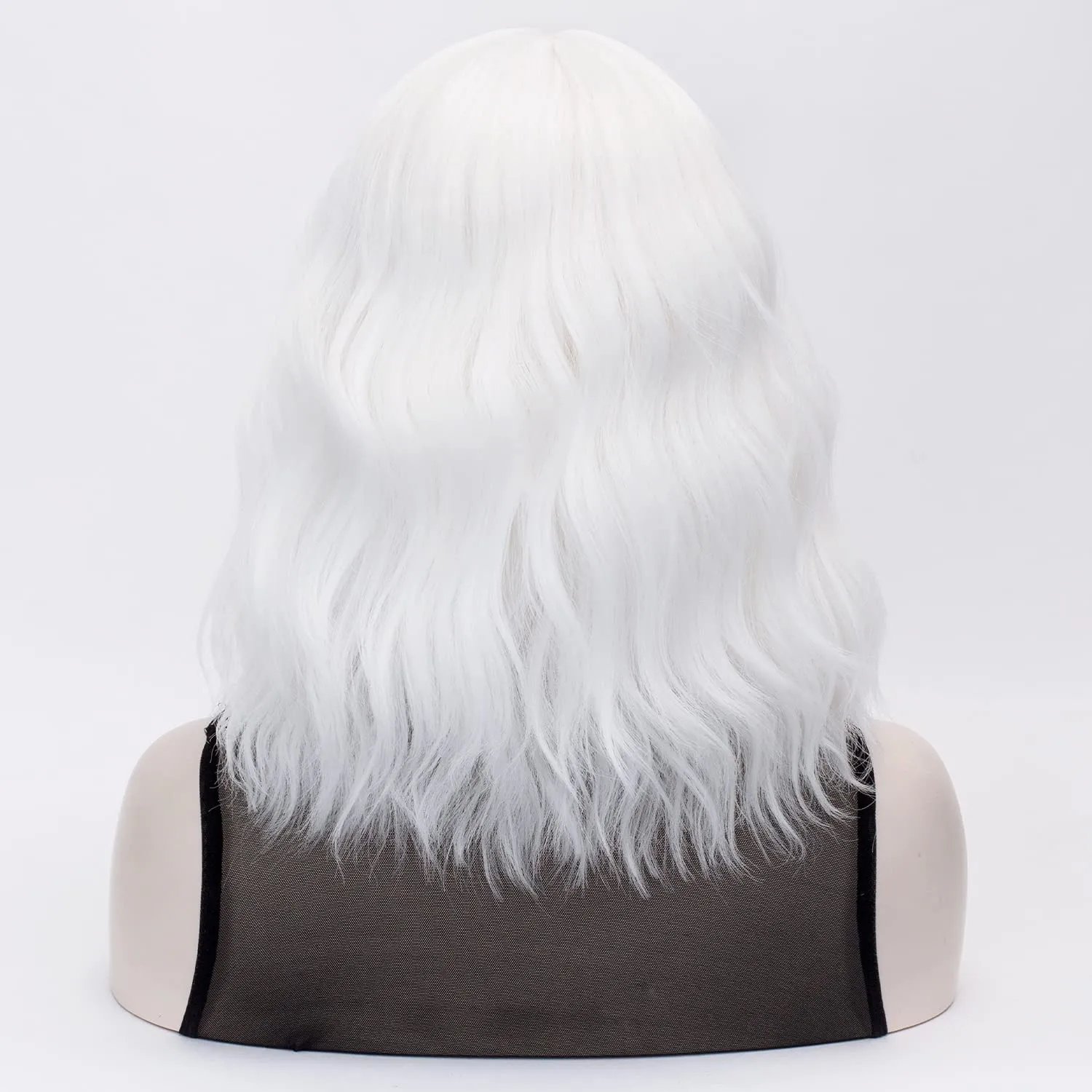 QACCF Short White Wig Short Wavy Pelucas Shoulder Length Women Full Bang Heat Resistant Women Party Realistic Wig (Ivory)