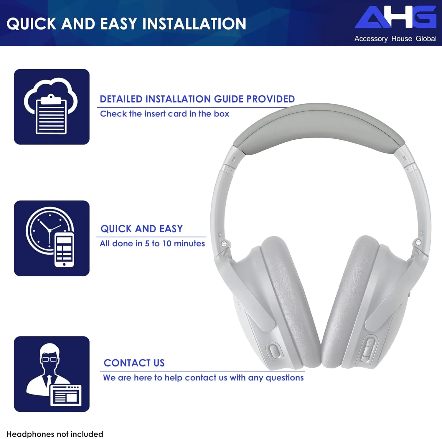QC35 II Headband Pad Cushion Cover Compatible With Bose QuietComfort 35 Headphones (Grey) - Easy Clip-on Design, Premium PU, FlexiSoft High-Density Foam