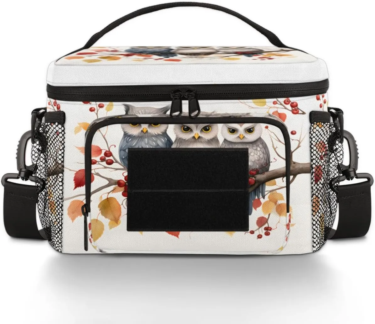 QsirBC Twigs Berries Owls Tactical Lunch Bag for Men Women Insulated Leakproof Lunch Box with Adjustable Shoulder Strap Thermal Cooler Meal Prep Container for Work Camping Picnic Travel Beach