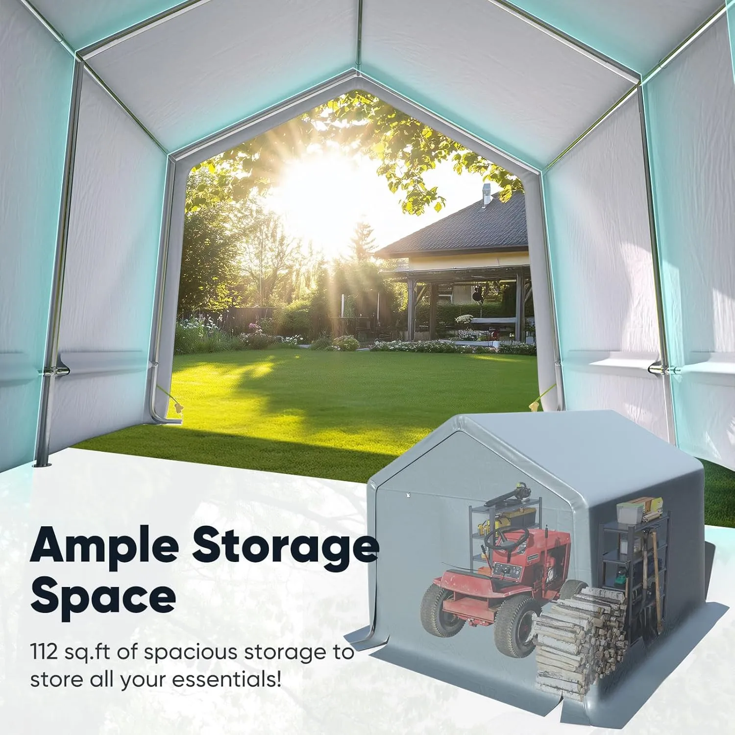 Quictent Heavy Duty 10x10FT Carport Shelter with Roll-Up Mesh Windows, Portable Garage Canopy for Motorcycle Storage, Outdoor Equipment, Patio Furniture Cover - Dark Gray
