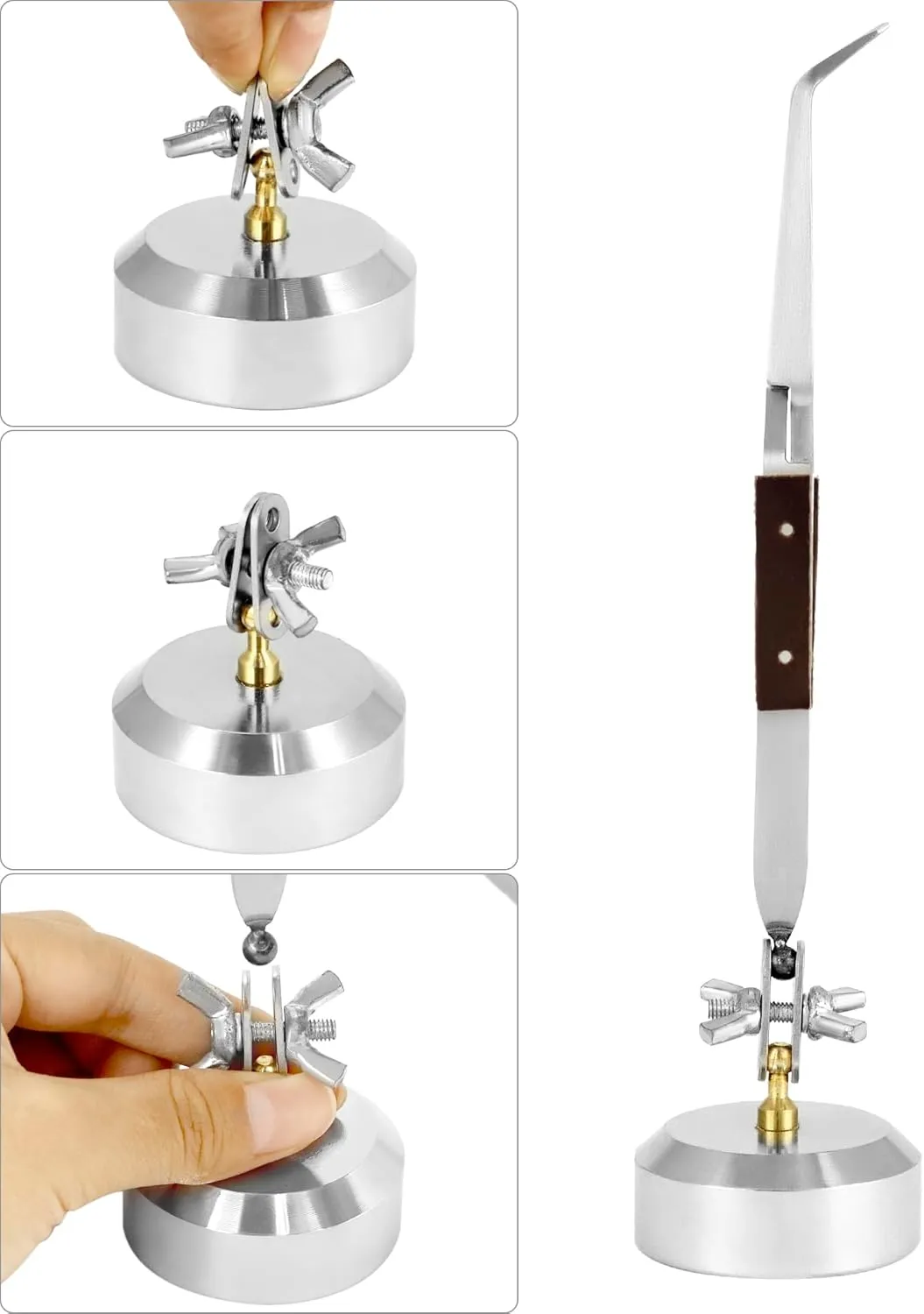 QWORK Third Hand Tweezers, 2 Pack Cross Locking Jewelry Welding/Soldering Tweezers with Base 360°Rotation, Jewelry Making Repair Kit