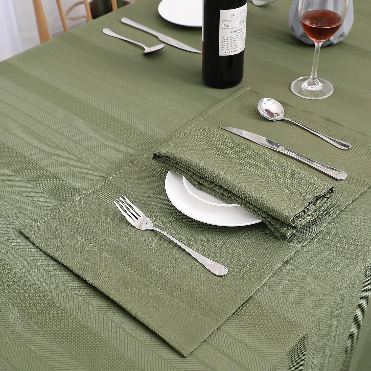 Randall Waffle Stripe Placemats 4pcs Set Heat Insulated Resistant Spot Clean Machine Washable, Soft and Durable for Kitchen Dining Office Farmhouse (12''×18'', Sage/Green)