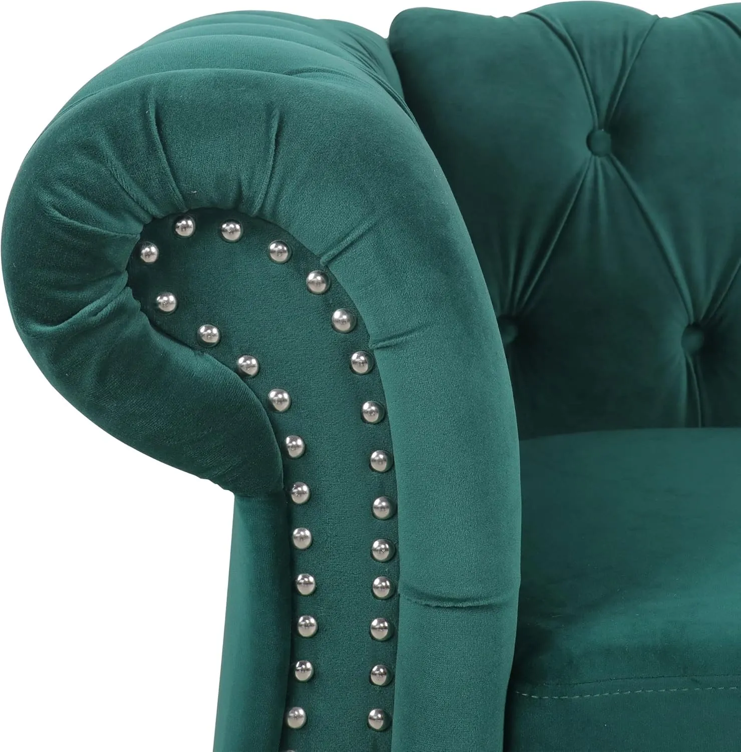 RARZOE 2 Pieces Living Room Furniture - Chesterfield Style Sofa Set with Nailhead Trim Scroll Arms, Green
