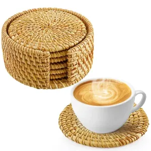 Rattan Coaster Set - Heat-Resistant Wicker Boho Decor 6pcs