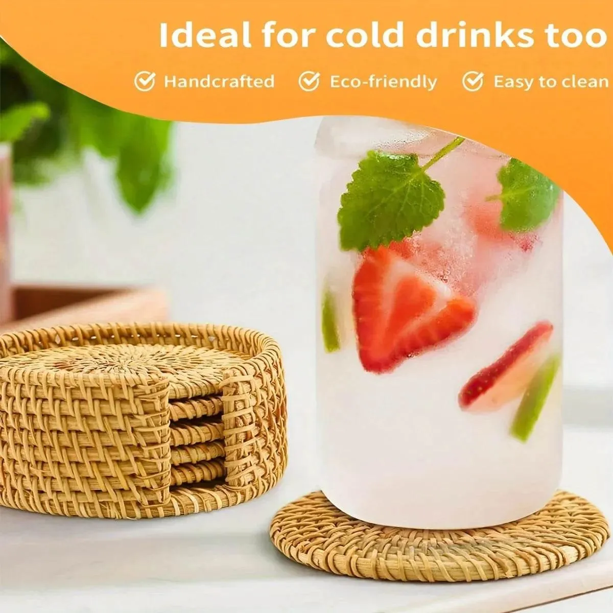Rattan Coaster Set - Heat-Resistant Wicker Boho Decor 6pcs