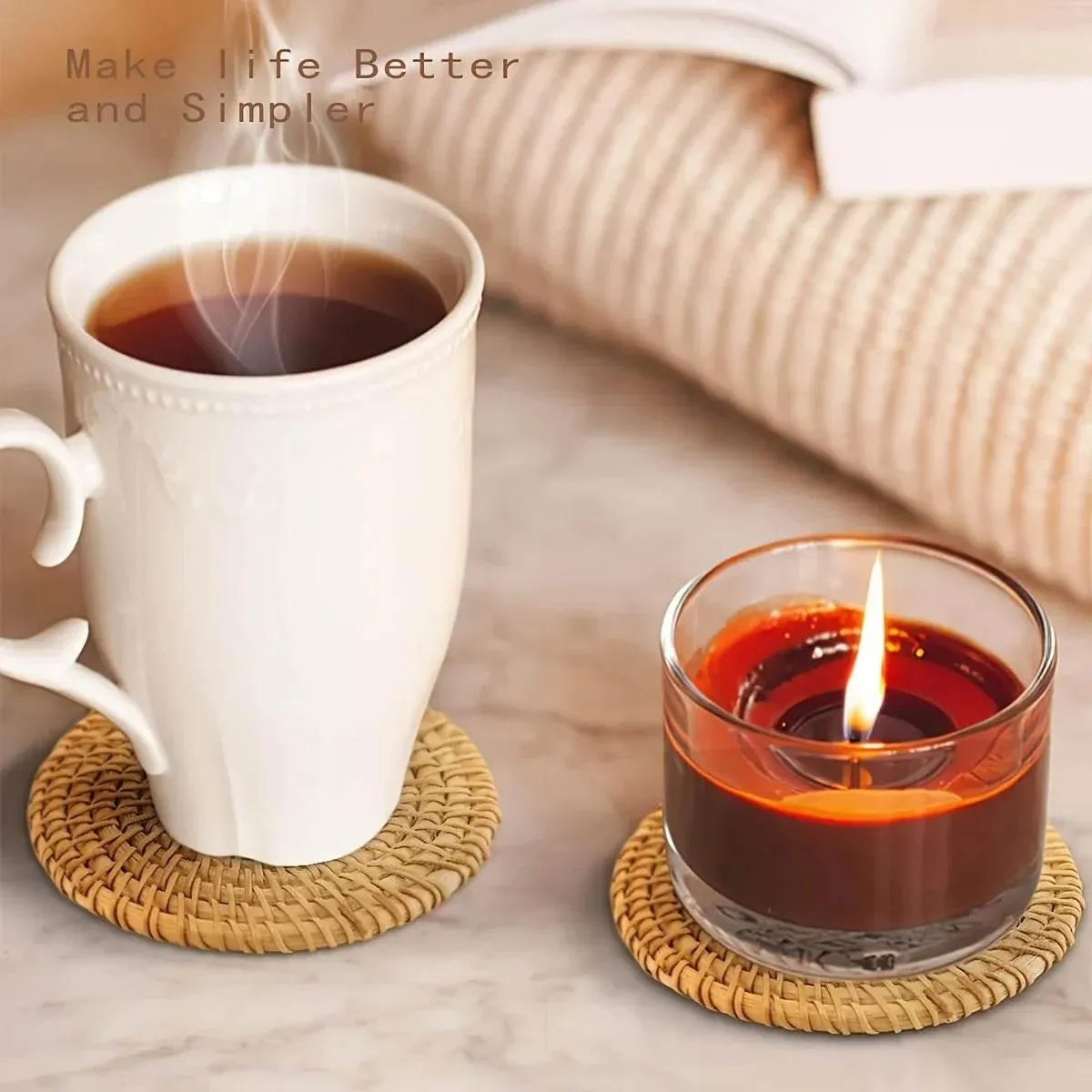 Rattan Coaster Set - Heat-Resistant Wicker Boho Decor 6pcs