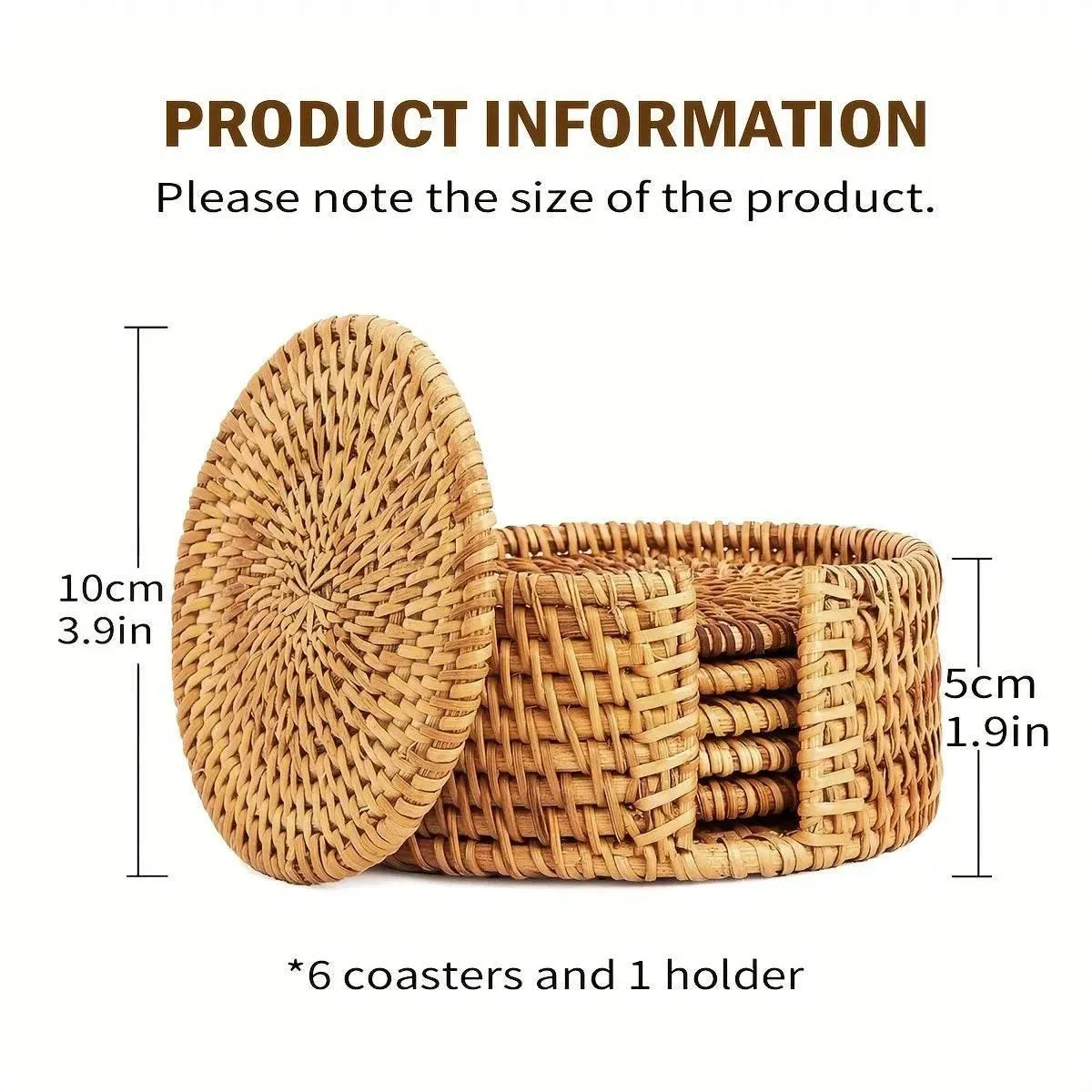 Rattan Coaster Set - Heat-Resistant Wicker Boho Decor 6pcs
