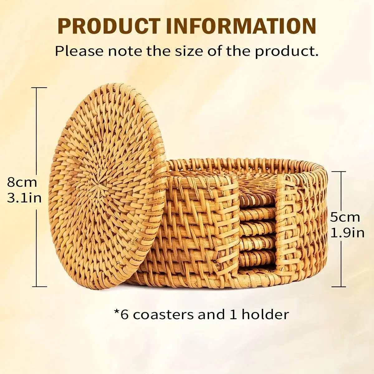 Rattan Coaster Set - Heat-Resistant Wicker Boho Decor 6pcs