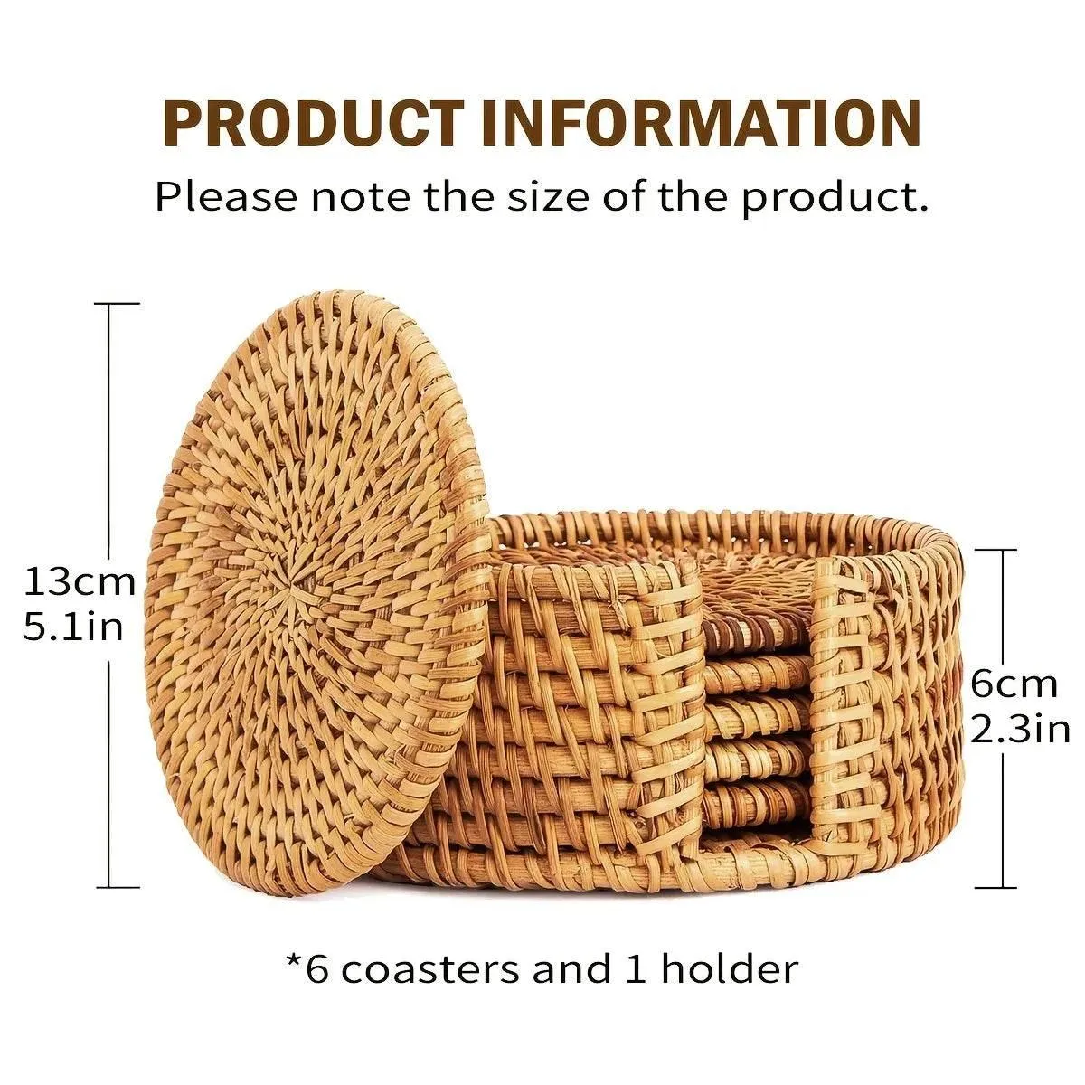 Rattan Coaster Set - Heat-Resistant Wicker Boho Decor 6pcs