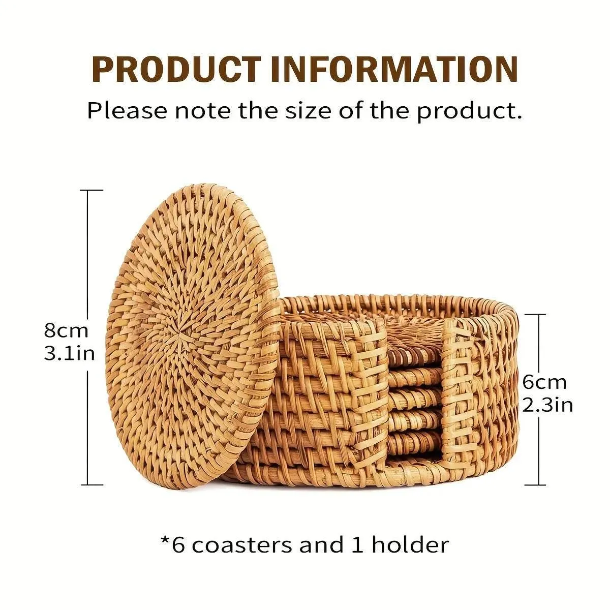 Rattan Coaster Set - Heat-Resistant Wicker Boho Decor 6pcs
