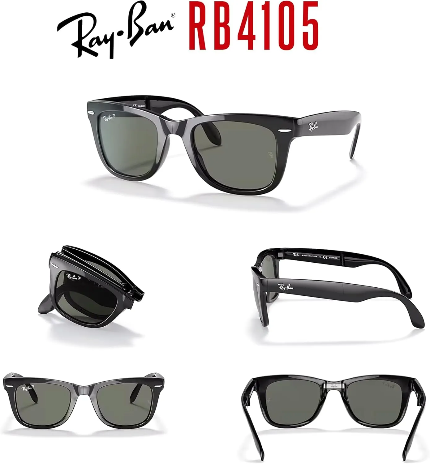 Ray-Ban RB4105 FOLDING WAYFARER Sunglasses For Men For Women  BUNDLE with Designer iWear Eyewear Care Kit