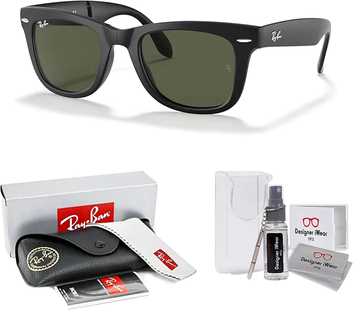 Ray-Ban RB4105 FOLDING WAYFARER Sunglasses For Men For Women  BUNDLE with Designer iWear Eyewear Care Kit