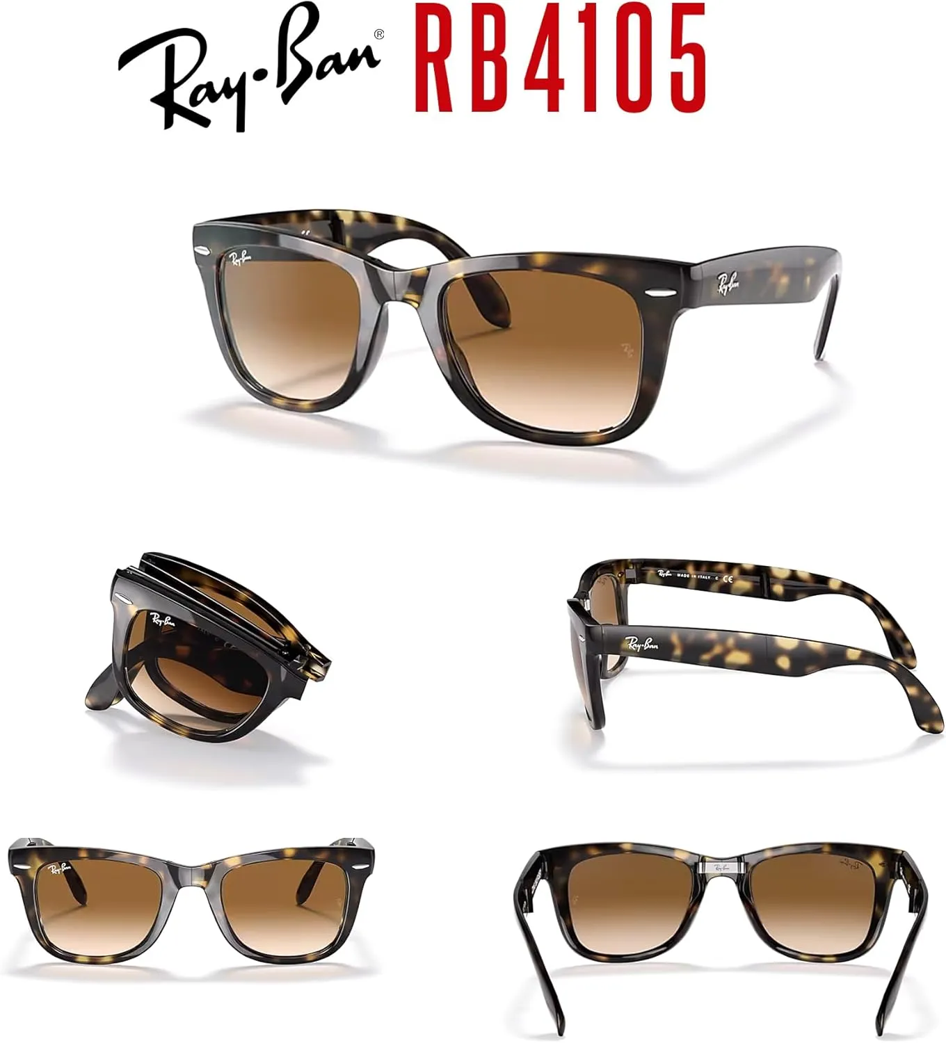 Ray-Ban RB4105 FOLDING WAYFARER Sunglasses For Men For Women  BUNDLE with Designer iWear Eyewear Care Kit