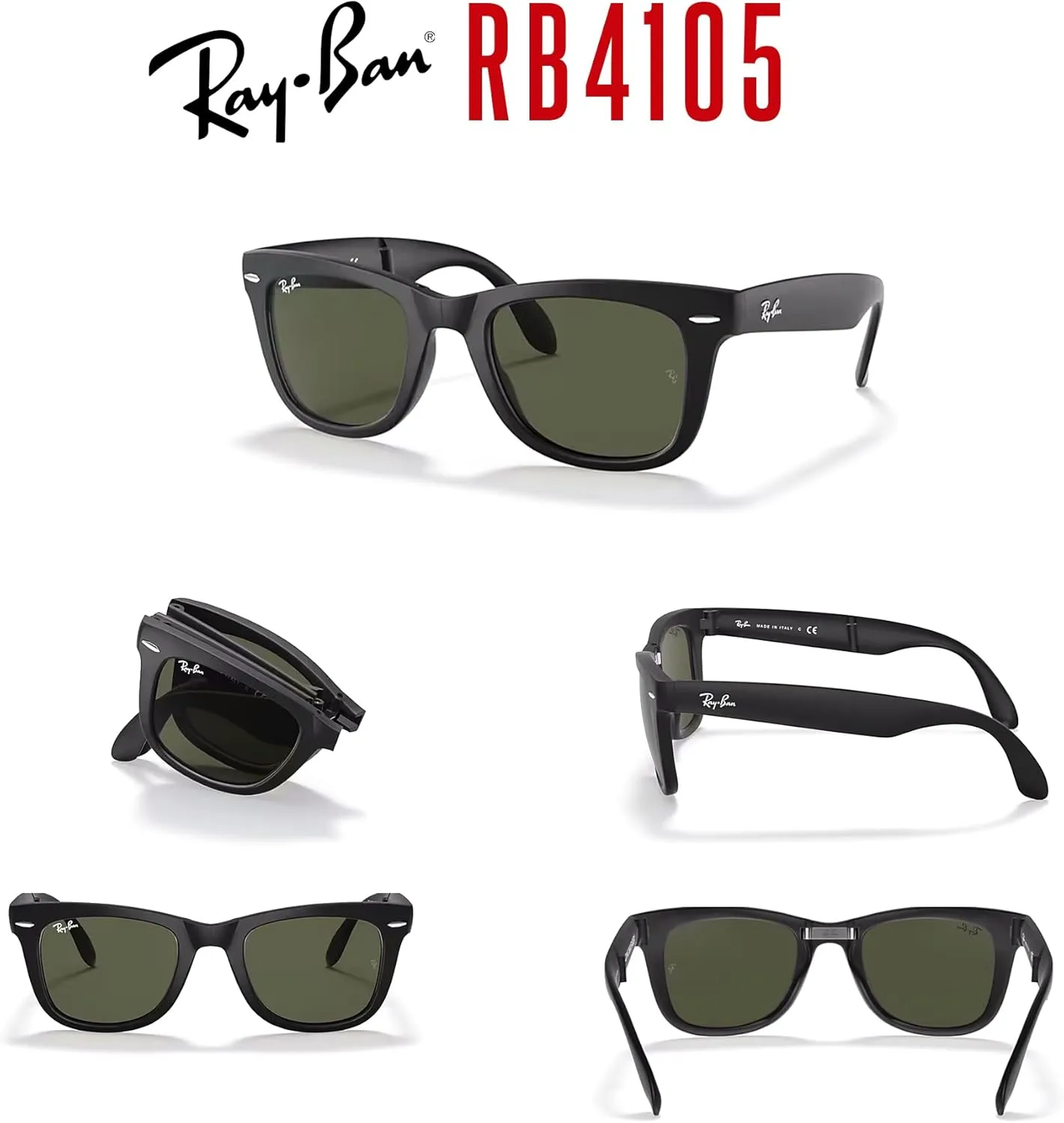 Ray-Ban RB4105 FOLDING WAYFARER Sunglasses For Men For Women  BUNDLE with Designer iWear Eyewear Care Kit