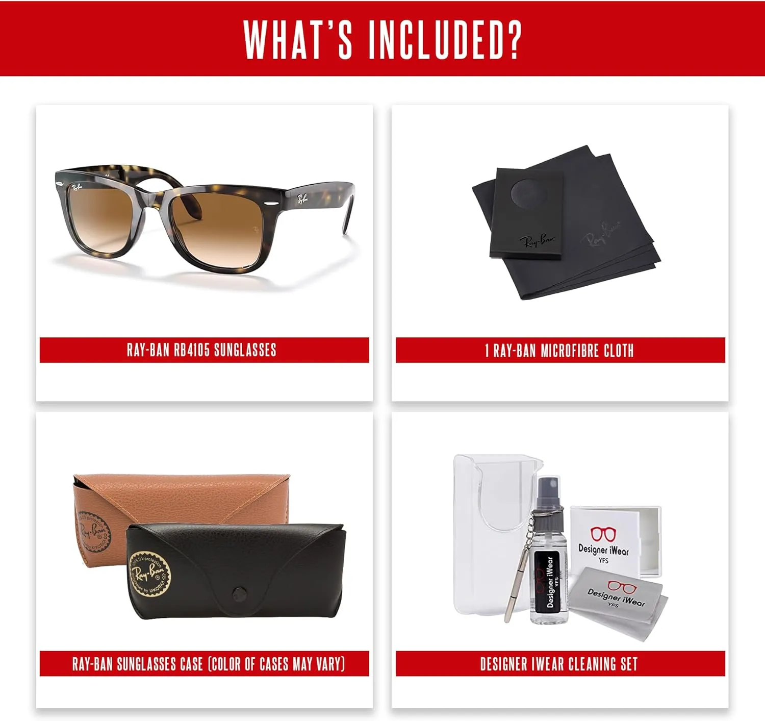 Ray-Ban RB4105 FOLDING WAYFARER Sunglasses For Men For Women  BUNDLE with Designer iWear Eyewear Care Kit