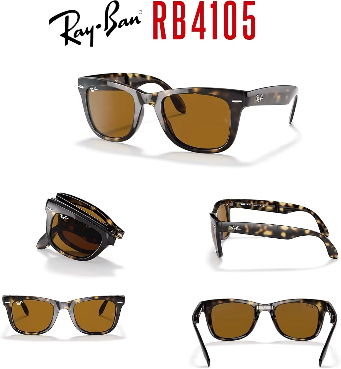 Ray-Ban RB4105 FOLDING WAYFARER Sunglasses For Men For Women  BUNDLE with Designer iWear Eyewear Care Kit