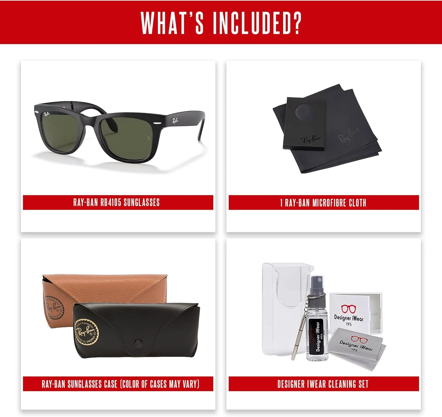 Ray-Ban RB4105 FOLDING WAYFARER Sunglasses For Men For Women  BUNDLE with Designer iWear Eyewear Care Kit