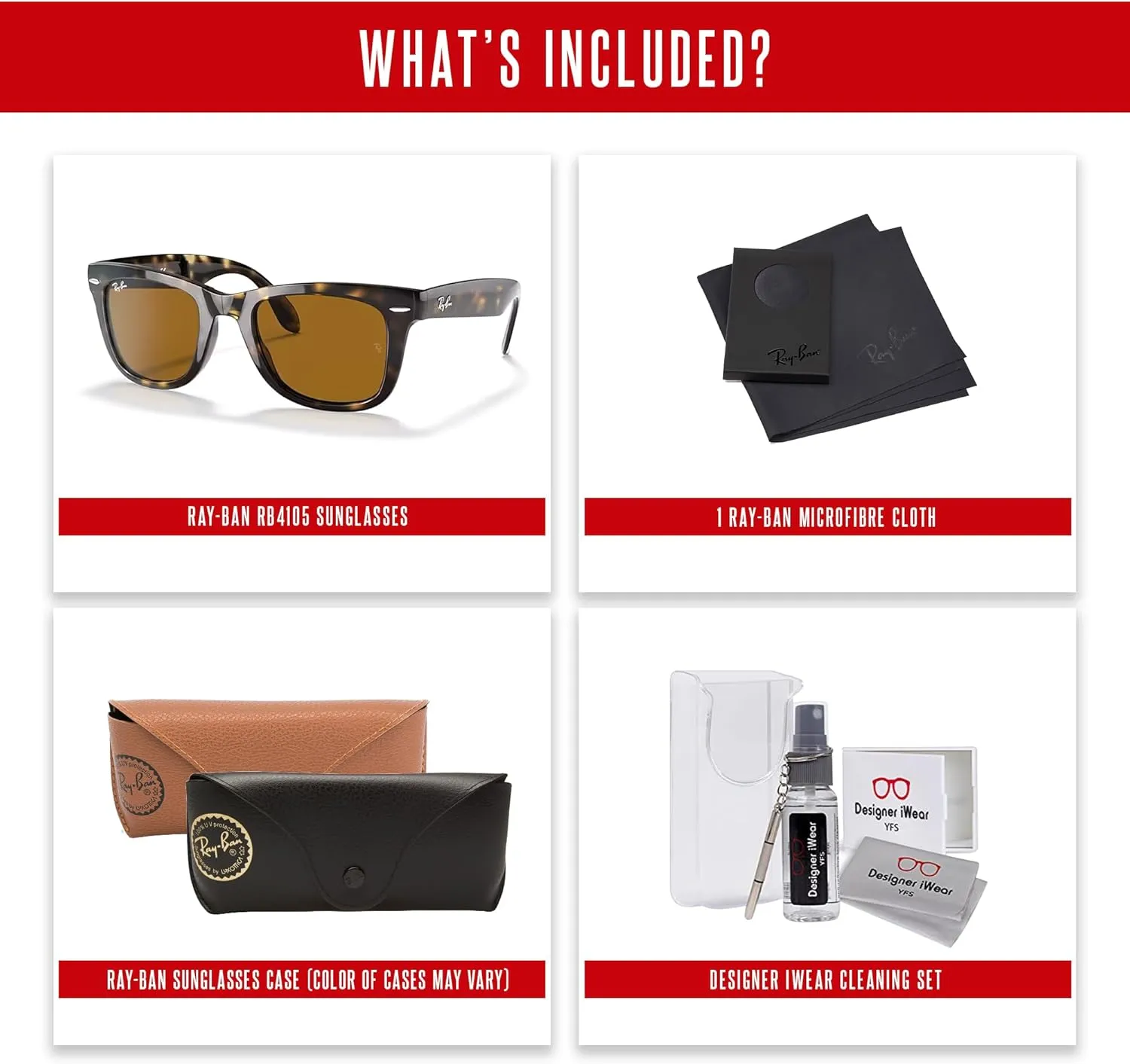 Ray-Ban RB4105 FOLDING WAYFARER Sunglasses For Men For Women  BUNDLE with Designer iWear Eyewear Care Kit