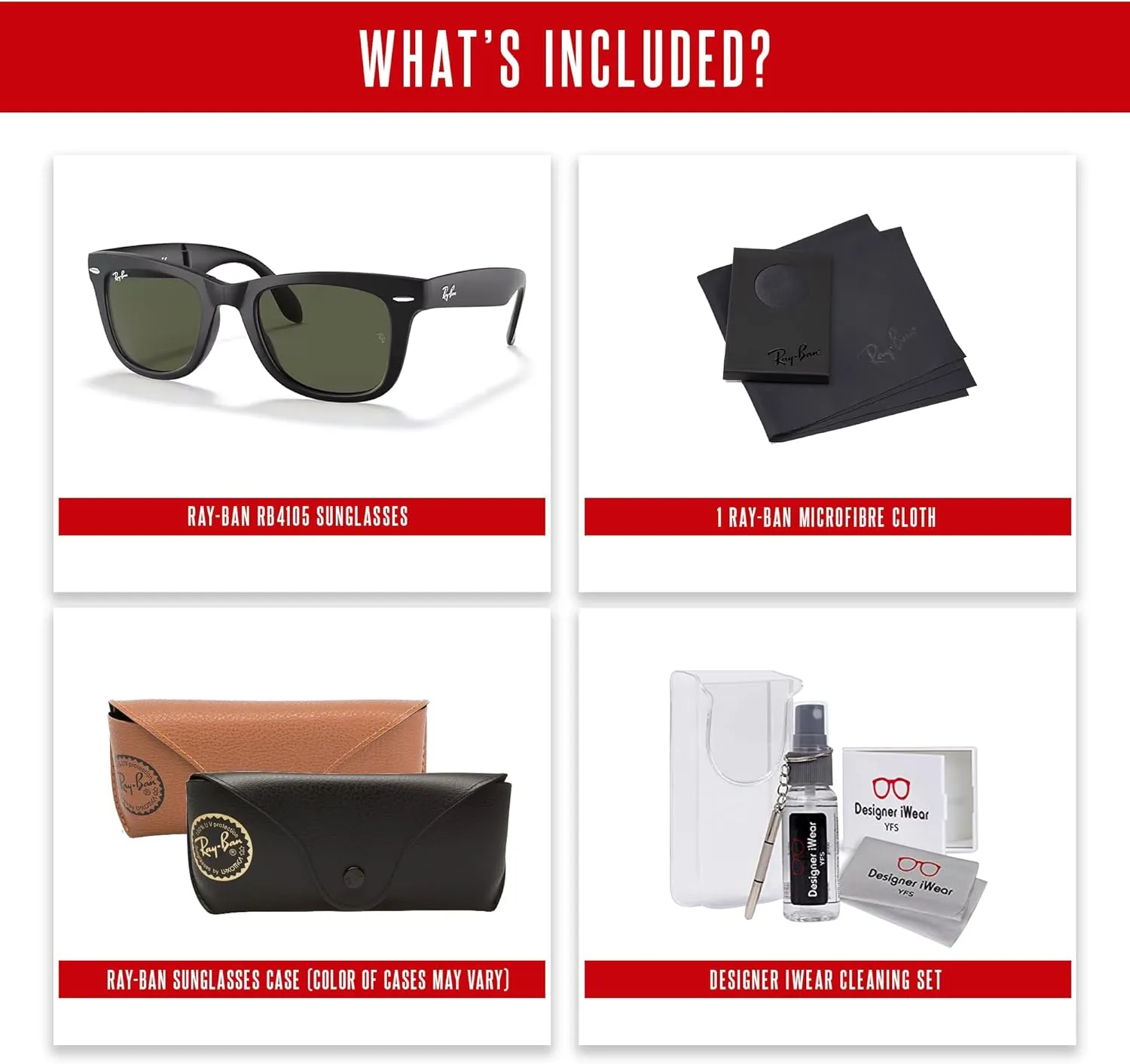 Ray-Ban RB4105 FOLDING WAYFARER Sunglasses For Men For Women  BUNDLE with Designer iWear Eyewear Care Kit