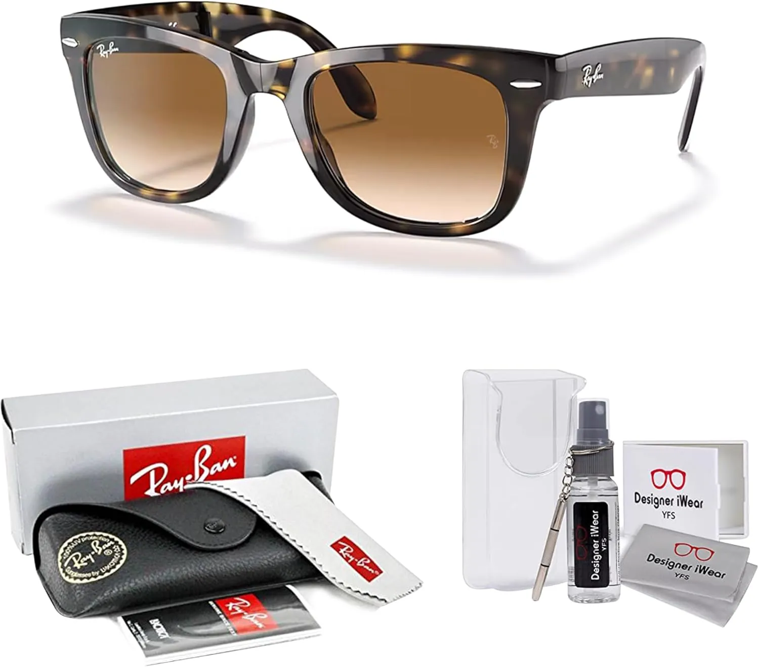Ray-Ban RB4105 FOLDING WAYFARER Sunglasses For Men For Women  BUNDLE with Designer iWear Eyewear Care Kit