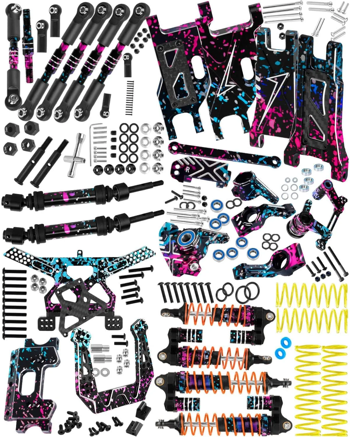 RC Upgrades Part for 1/10 Slash 2WD,Suspension Arm,Shock Absorber,Caster Block,Steering Blocks,Stub Axle Carriers,Steering Bellcranks,Drive Shaft,Links,Shock Tower,Front Bulkhead,Colorful