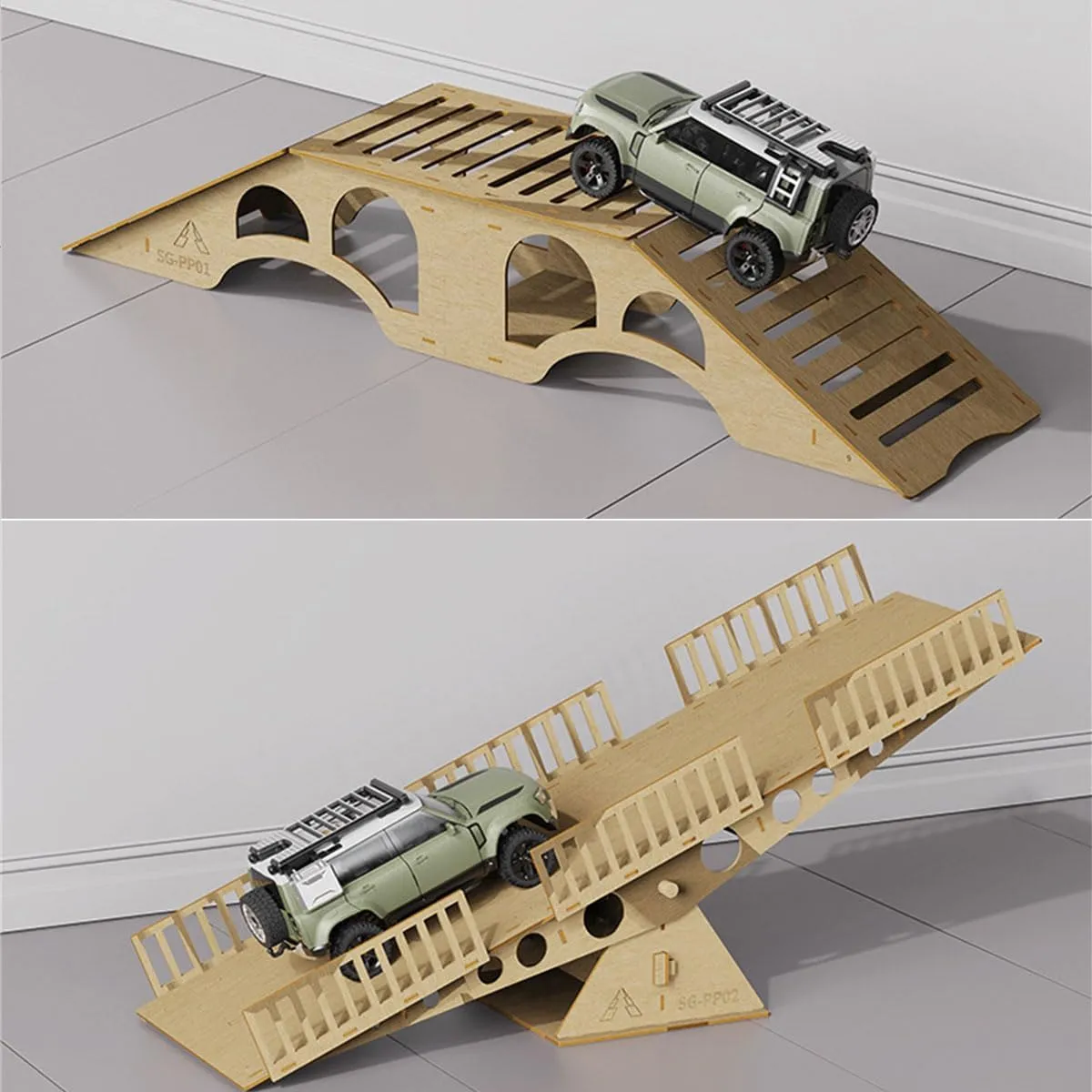 RC Wood Bridge, Crawler Car Simulated Obstacle Steep Roadblock Xyloid Bridge,RC Car Bridge Obstacle and Seesaw Simulation Tool Accessories (B)