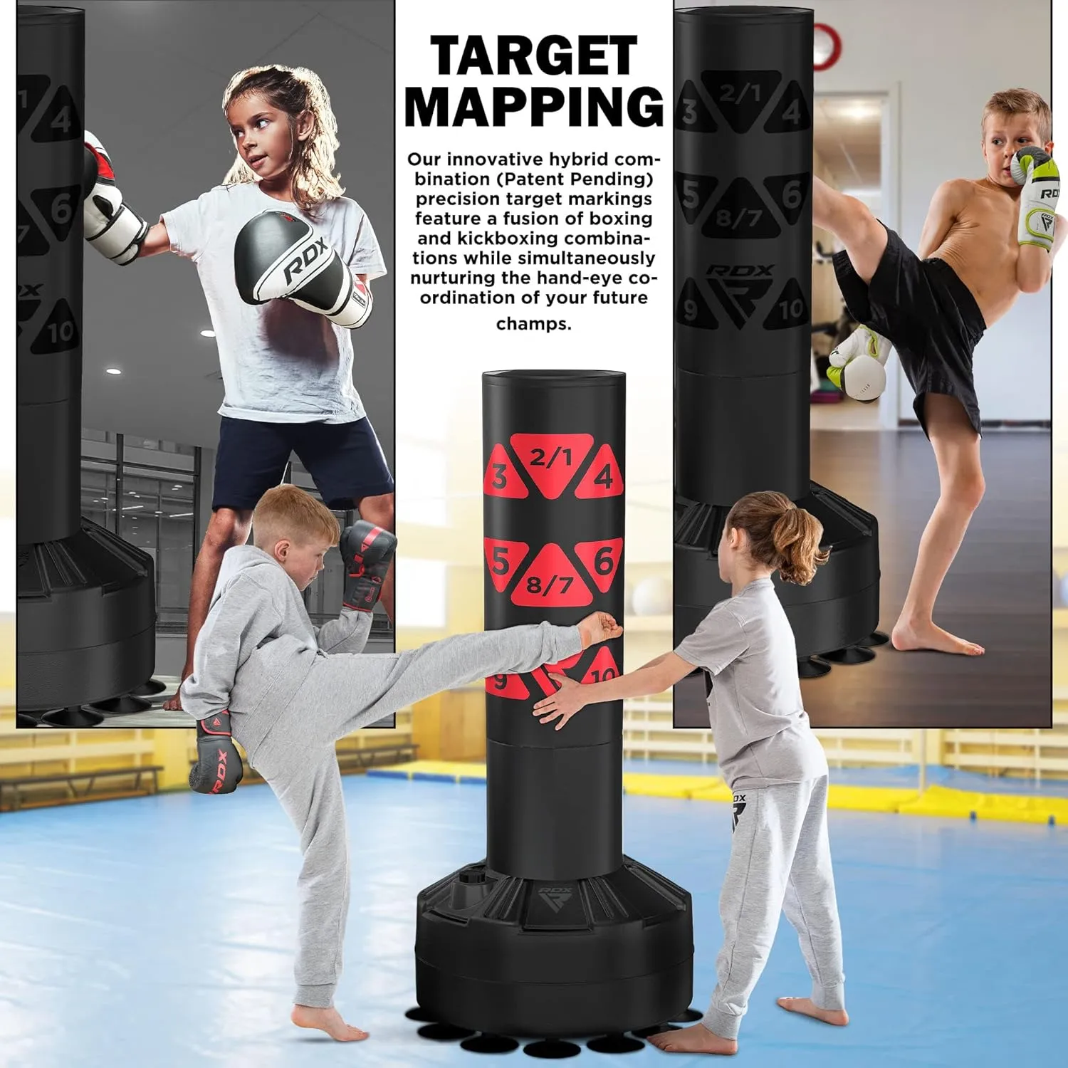 RDX Kids Freestanding Punching Bag with Gloves & Cover, 4FT Heavy Duty Junior RONIN Target Pedestal Bag Set Suction Cup Stand Base Free Standing Kickboxing MMA Boxing Muay Thai Karate Home Gym Workout