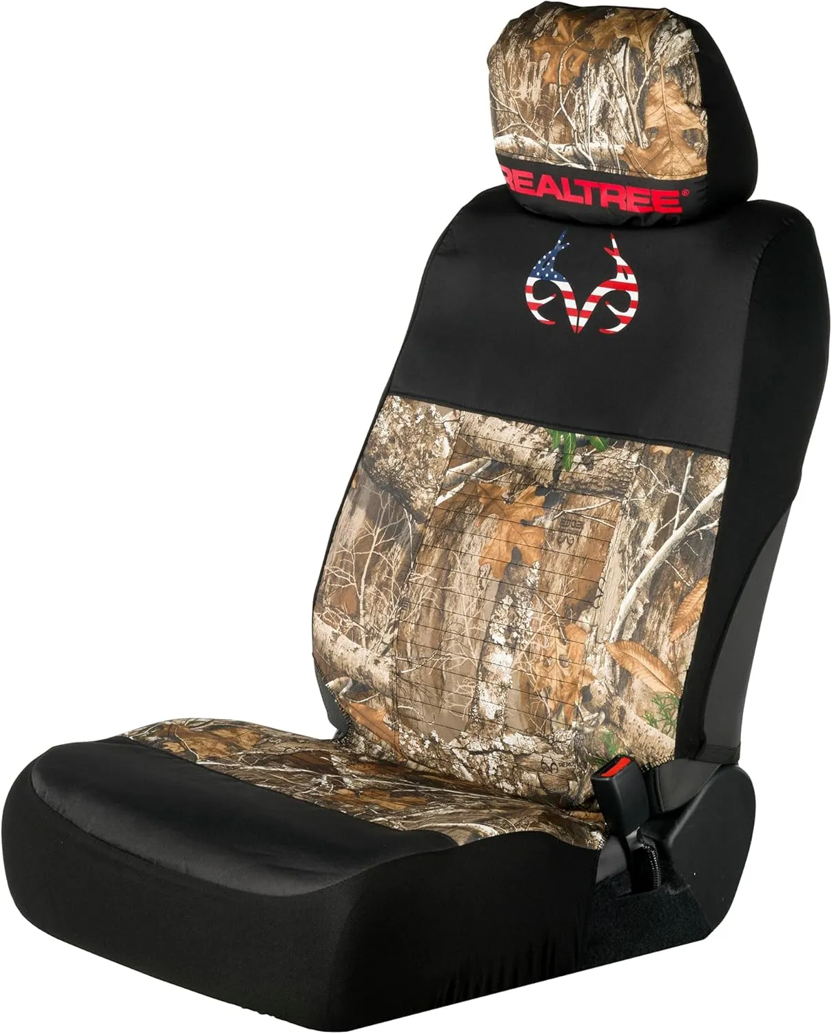 Realtree Camo Seat Cover Full Set | Low Back Seat Covers | Floor Mats | Wheel Covers | Waterproof Seat Covers for Car Trucks SUVs (Edge Americana 3pc Seat Cover Set)