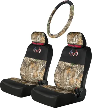 Realtree Camo Seat Cover Full Set | Low Back Seat Covers | Floor Mats | Wheel Covers | Waterproof Seat Covers for Car Trucks SUVs (Edge Americana 3pc Seat Cover Set)