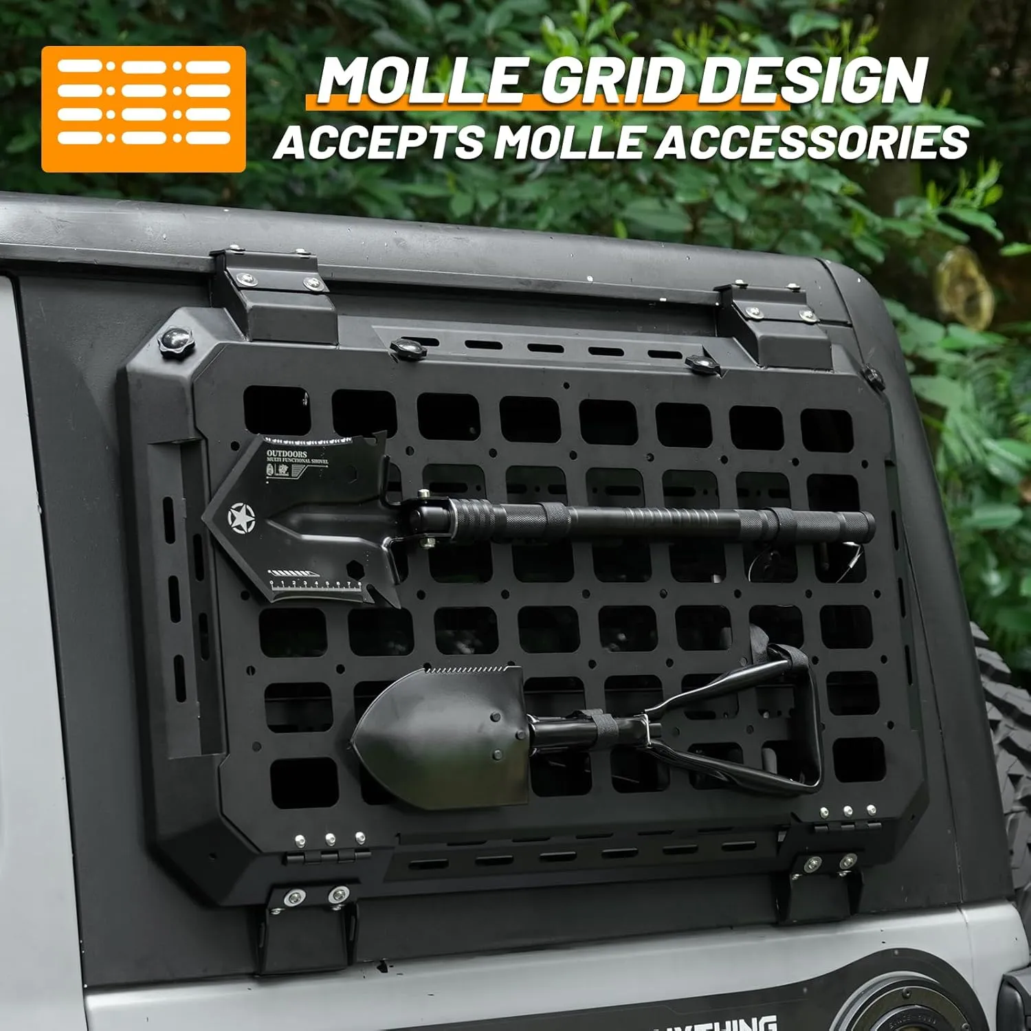 Rear Window Storage Table Molle Panel Flank Kit Rear Foldable Window Shelf for Jeep Wrangler 2018-2025 JL 4 Doors