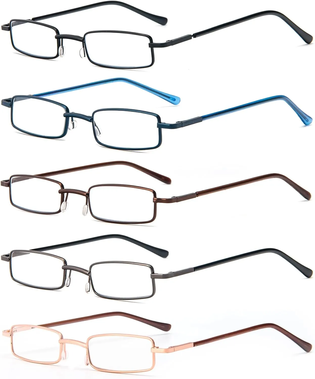 REAVEE 5 Pack Portable Slim Reading Glasses for Men Women, Computer Blue Light Blocking with Small Pocket Compact Pen Case
